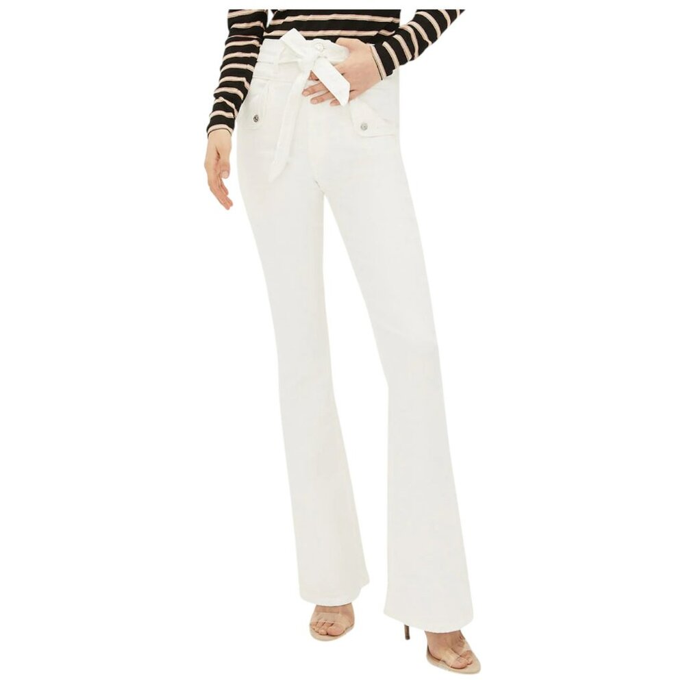 NWT Veronica Beard Giselle Belted High Rise Skinny Flare Jeans in White - Picture 4 of 9